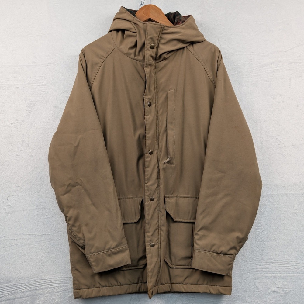 VTG Chatham Run by Woolrich Jacket Men's L Tan Flannel Lined Parka USA Zip 80s
